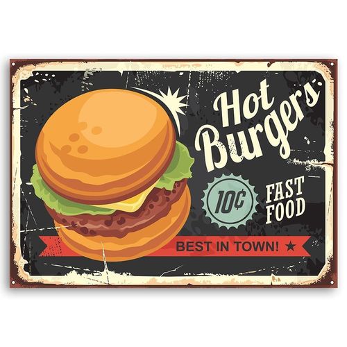 Obraz na płótnie - Canvas, Szyld retro burger 60x40 na Arena.pl