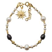Bransoletka - Białe, granatowe Perły hodowane i srebro złocone