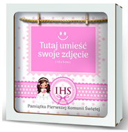 ramka na zdjęcia przestrzenna 22 x 22cm i komunia św różowa