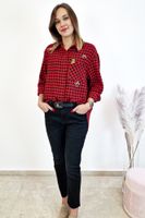 Asymetryczna Koszula Damska w Kratę z Przypinkami Czarno-Czerwona UNI