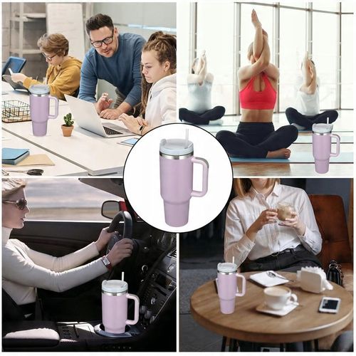 KUBEK TERMICZNY ZE SŁOMKĄ UCHWYTEM NA KAWĘ HERBATĘ SZCZELNY POJEMNY 1200ML na Arena.pl