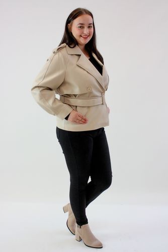 Dwurzędowa kurtka eko skóra z paskiem Edima Beżowa 2XL na Arena.pl