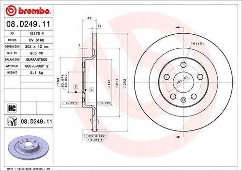 TARCZA HAM TYL 302X12 P BREMBO na Arena.pl