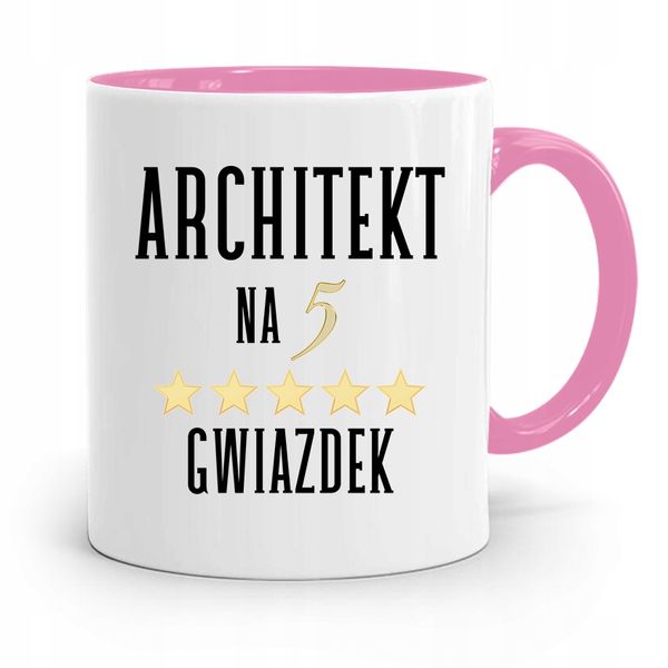 Kubek Różowy Architekta Na Pięć Gwiazdek Prezent Z Nadrukiem Ze Zdjęciem zdjęcie 1