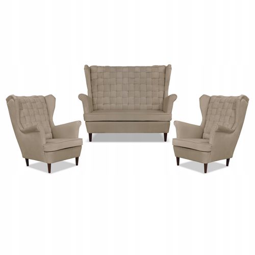 Zestaw wypoczynkowy Carol sofa fotele paski beżowy na Arena.pl