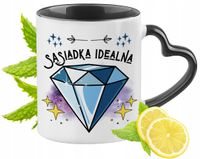 Kubek Czarny Z Uszkiem W Kształcie Serca Dla Sąsiadki Na Prezent