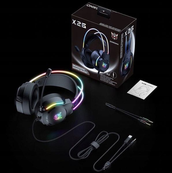 ONIKUMA X26 Słuchawki Nauszne Gamingowe Przewodowe z Mikrofonem do PC RGB zdjęcie 8
