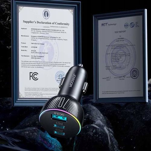 JOYROOM SZYBKA ŁADOWARKA SAMOCHODOWA 70W 1xUSB, 2xUSB C PODŚWIETLANA na Arena.pl