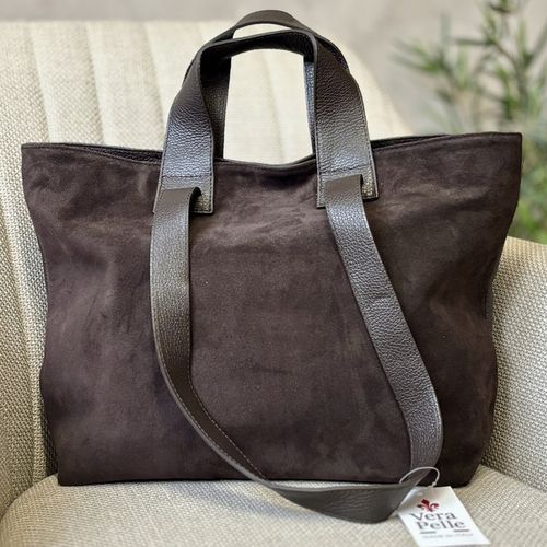 Torebka Włoska CZEKOLADOWA dwustronna SKÓRA ZAMSZ NATURALNY Vera Pelle na Arena.pl