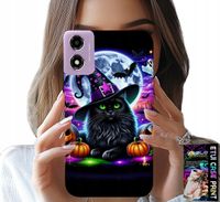 ETUI DO MOTOROLA MOTO E14 - CZARNY KOTEK HALLOWEEN SALEM DYNIA WZORY