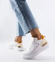 Białe sneakersy z beżowymi wstawkami Margarita 36