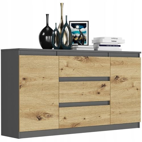 KOMODA 140 SZAFKA 3 SZUFLADY 2 PÓŁKI R-140-S3 ANTRACYT MIX ARTISAN na Arena.pl