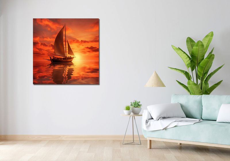 Obraz 90x90cm Pod Żaglami Zachodu Słońca zdjęcie 2