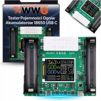 TESTER POJEMNOŚCI OGNIW AKUMULATORÓW 2x 18650 WWG USB C MIERNIK POMIAR TEST
