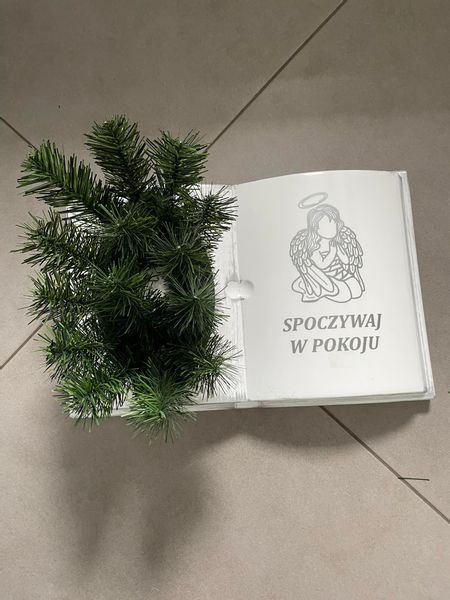 KSIĘGA na grób Podkład do stroików sztucznych Biała ze srebrnym z doniczką zdjęcie 2