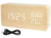TERMOMETR HIGROMETR ZEGAR ALARM BAMBOO LCD NA KLASK