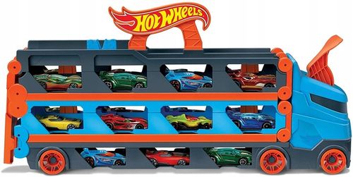 HOT WHEELS TRANSPORTER CIĘŻARÓWKA I TOR 2W1 + 3 AUTA PREZENT DLA DZIECKA na Arena.pl