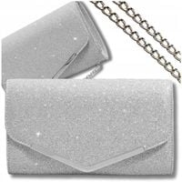 Srebrna Wieczorowa Torebka Kopertówka Błyszcząca na Ślub EFEKTOWNA Wizytowa