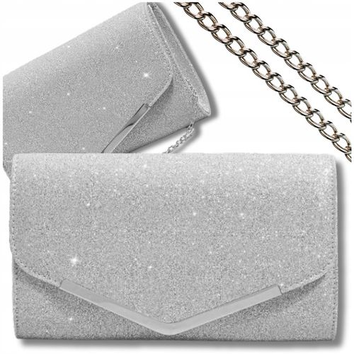 Srebrna Wieczorowa Torebka Kopertówka Błyszcząca na Ślub EFEKTOWNA Wizytowa na Arena.pl