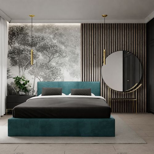 ŁÓŻKO TAPICEROWANE 160x200 ŁÓŻKO PODWÓJNE Z POJEMNIKIEM TURKUSOWE na Arena.pl