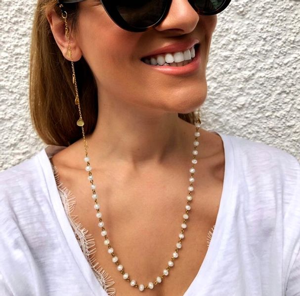 Modny Łańcuszek Perełki Do Okularów Złote Muszelki zdjęcie 3