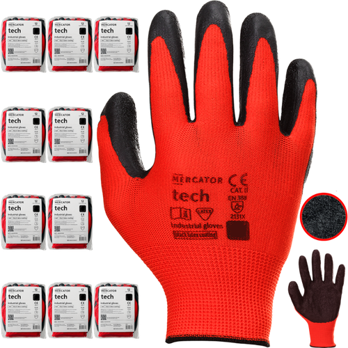 Rękawice Robocze MERCATOR Tech Red+Black Latex - M - 120 Par na Arena.pl