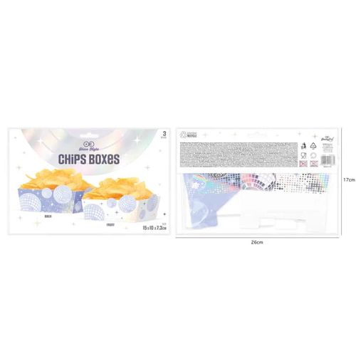 Pudełka na przekąski popcorn chipsy srebrne Disco, 3 szt. na Arena.pl