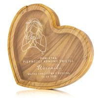 Drewniana Skarbonka Serce z Nadrukiem na Komunię Prezent dla Dziewczynki