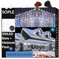SOPLE FLASH 300 LED ZEWNĘTRZNE BIAŁE ZIMNE CHOINKOWE lampki+niebieski FLASH
