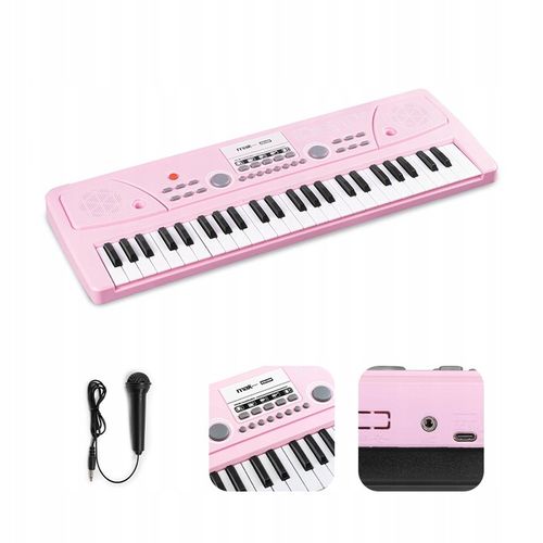 Keyboard dla dziewczynki 49 klawiszy akumulator/ mikrofon KD49P Max różowy na Arena.pl