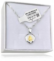 ŁAŃCUSZEK Srebrny MEDALIK Komunijny SERCE Matka Boska do Komunii na Chrzest