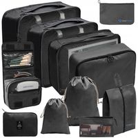 ZESTAW ORGANIZERY PODRÓŻNE do walizki plecaka 11 elementów czarny