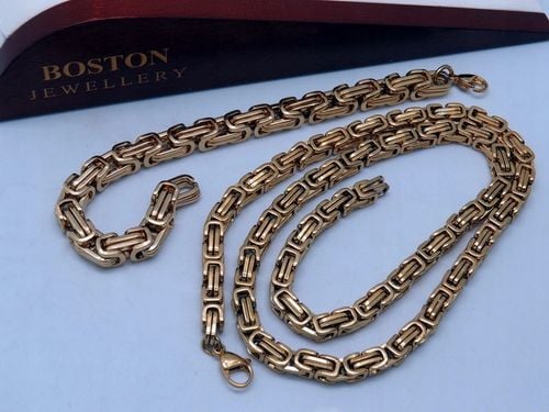 ZŁOTY ŁAŃCUSZEK Z BRANSOLETKĄ SPLOT KRÓLEWSKI 8MM STAL CHIRURGICZNA PREMIUM na Arena.pl