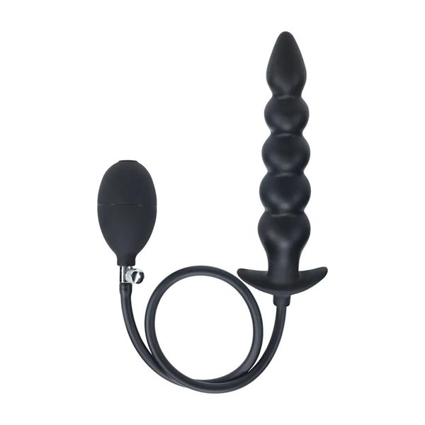 Beaded Inflatable Silicone Anal Plug - Black zdjęcie 1