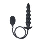 Beaded Inflatable Silicone Anal Plug - Black