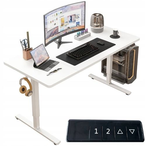 Biurko Elektryczne Podnoszone Białe 140 cm Regulowane NOWOCZESNE na Arena.pl