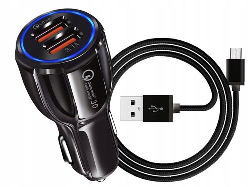 ŁADOWARKA SAMOCHODOWA QC 3.0 + NYLON KABEL MICRO na Arena.pl