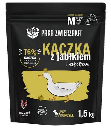 Zdrowa karma z prebiotykiem dla psów Paka Zwierzaka Kaczka z jabłkiem 1,5kg na Arena.pl