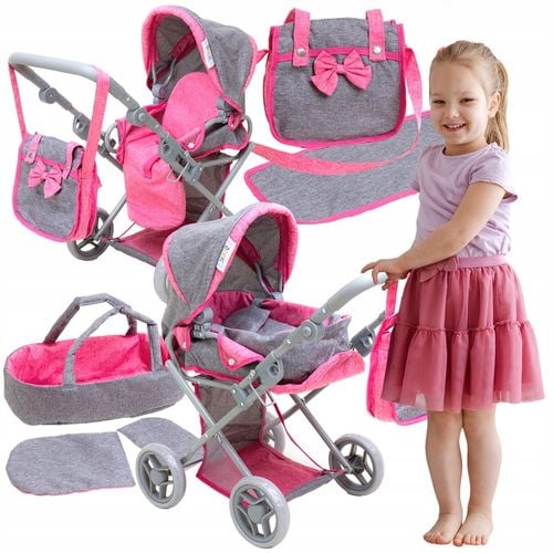 WÓZEK DLA LALEK 3w1 Spacerowy Głeboki Nosidło Torba Przewijak DORIS na Arena.pl