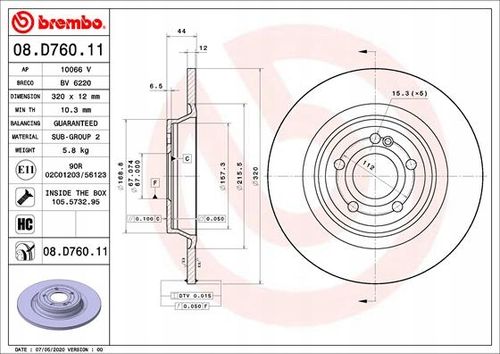 TARCZA HAM TYL 320X12 P BREMBO na Arena.pl