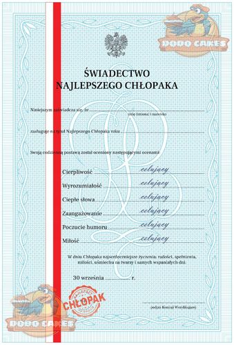 Dyplom na Dzień Chłopaka Upominek świadectwo dla Najlepszego Chłopaka! na Arena.pl