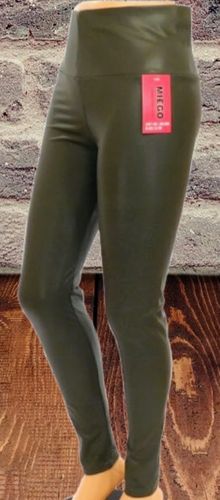 SPODNIE Legginsy Eko Skóra Wyszczuplające wysoki stan MIEGO 3/4XL KHAKI na Arena.pl