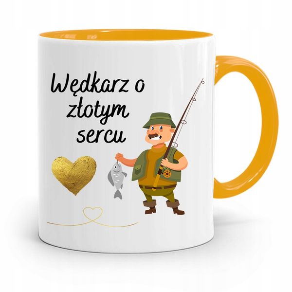 Kubek Żółty Wędkarza Wędkarz O Złotym Sercu Z Nadrukiem Ze Zdjęciem zdjęcie 1