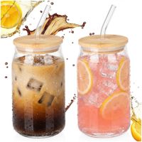 2x Kubek do Napojów na Napoje Szklany z Pokrywką Słomką Podróżny 460 ml