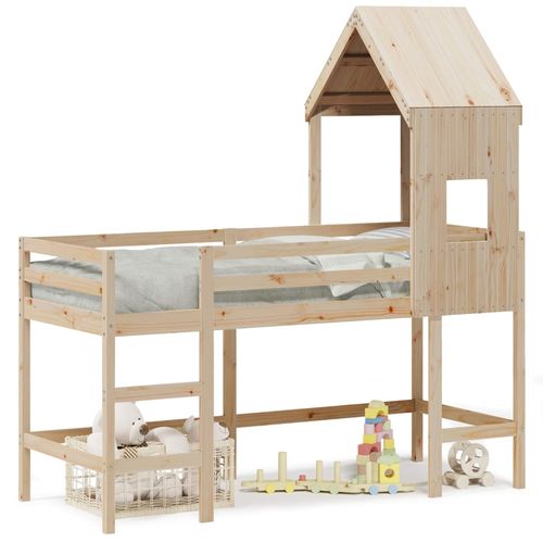 Łóżko na antresoli, z drabiną i dachem, 90x200 cm, sosna na Arena.pl