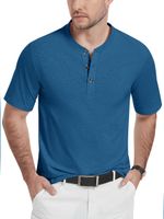Koszulka męska Henley bawełniana t-shirt bez kołnierzyka niebieska r. M