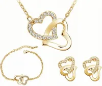 Złoty zestaw biżuterii pozłacane plecione serca z cyrkoniami klonówka