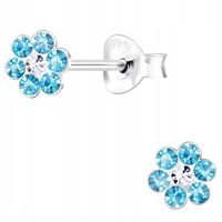 Srebrne kolczyki dla dziewczynki niebieskie kwiaty kwiatki srebro próba 925