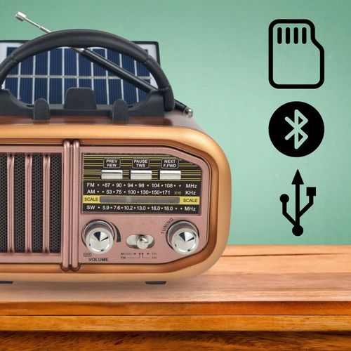 Retropolis AUSTIN Vintage Radio Retro Solar USB microSD Bluetooth na Arena.pl