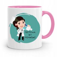 Kubek Różowy Prezent Dentysty Gotowa By Pomagać Z Nadrukiem Ze Zdjęciem